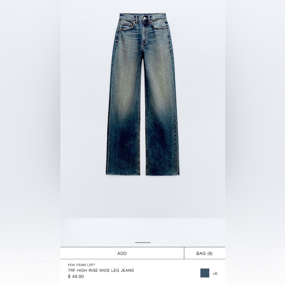 Zara wide leg dark denim jean. Washed but never worn. Raw hem. High Rise.